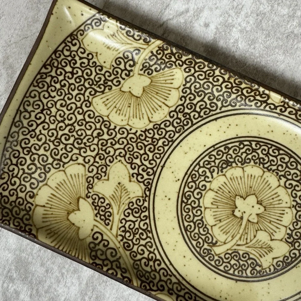Vintage Japanese Stoneware Ginkgo Leaf Sound Collection Sushi Serving Platter